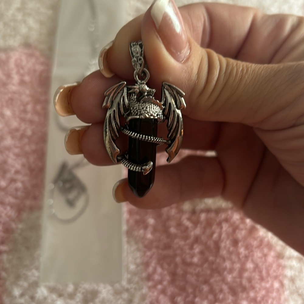 Stainless steel chain with black color pendant - never worn
